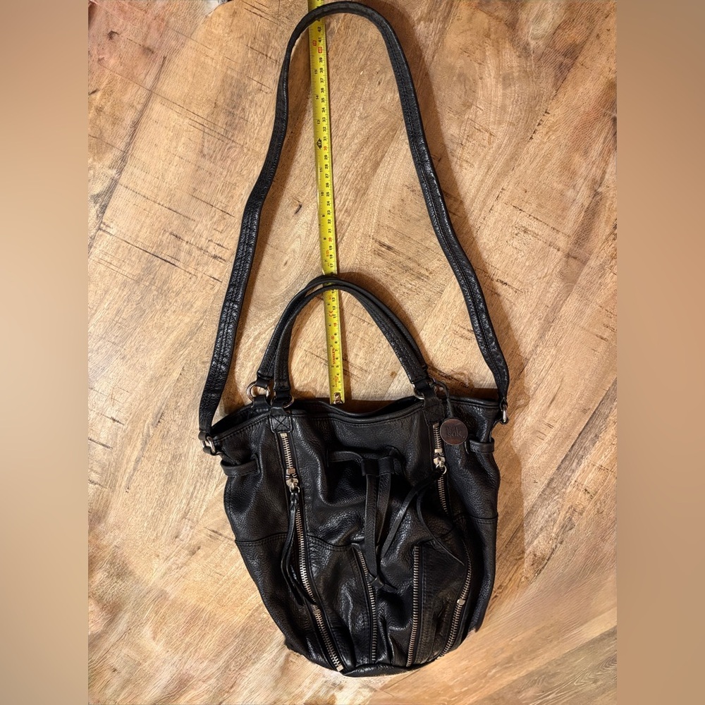 The Sak Strappy Black Leather Zipper Satchel Bucket Bag Y2K Kedzie - Picture 13 of 16